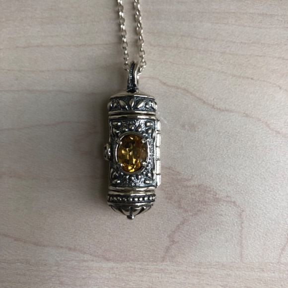 New Sterling Silver Citrine Prayer Box Locket Necklace Made in Israel - Picture 6 of 7